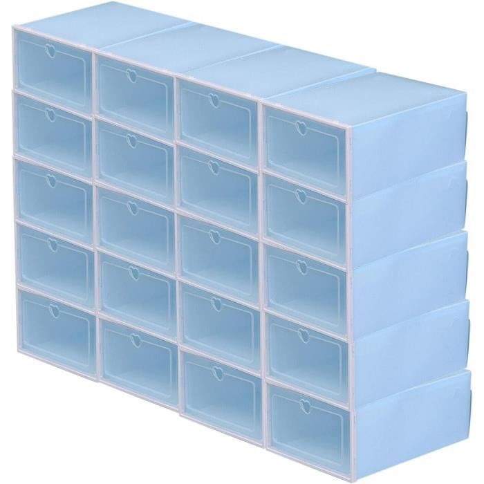 Lot De 20 Boîtes à Chaussures En Plastique à Rabat - Transparentes, Empilables - 33x23x14 Cm - Couleurs Au Choix