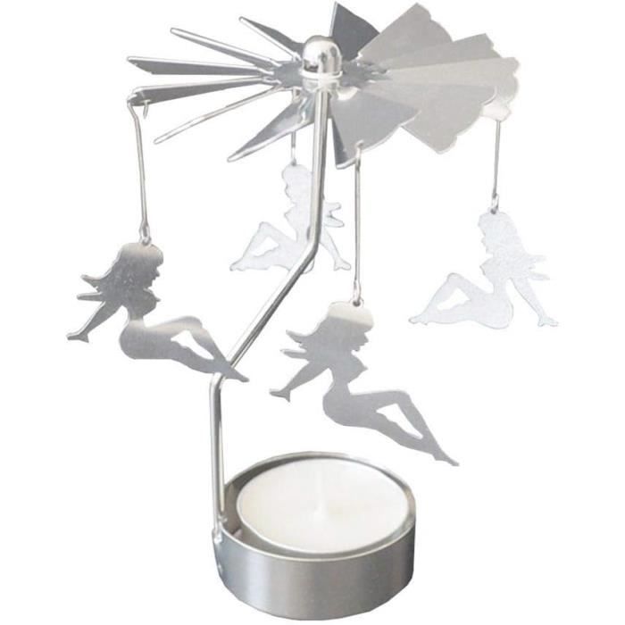 Carrousel De Noel Bougie Bougeoir Rotatif En Métal - Décoration De La Maison (Hippocampe Argenté Bougeoir Carrousel