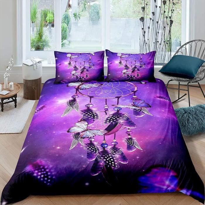 Housse De Couette - Papillon Fleur Violette - Microfibre 3D - Maison