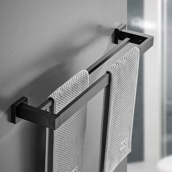 Porte-serviettes - Noir Mat - Acier Inoxydable - 50 cm - Design Contemporain - Accessoires de Salle de Bain