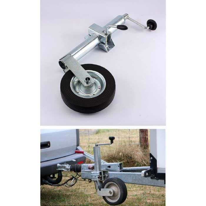 Roue Jockey Réglable 35 Mm – Tube Acier Galvanisé, Jante Métal, Charge 150 Kg, Bride Fixation 35 Mm Pour Toutes Remorques