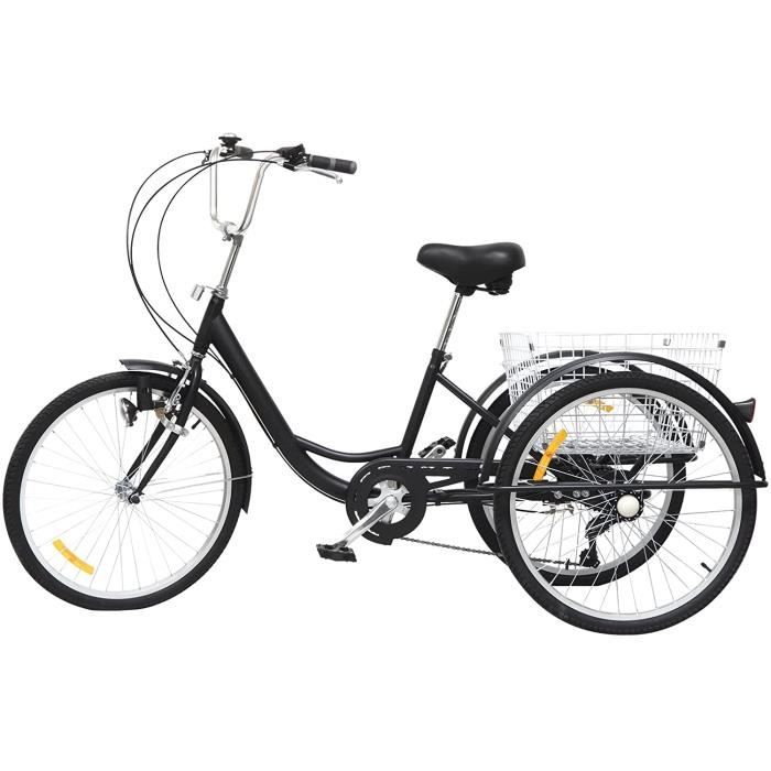 Tricycle Adulte Acier Motodak 20 Pouces, Bleu Gomier, 5 Vitesses, Panier Arrière