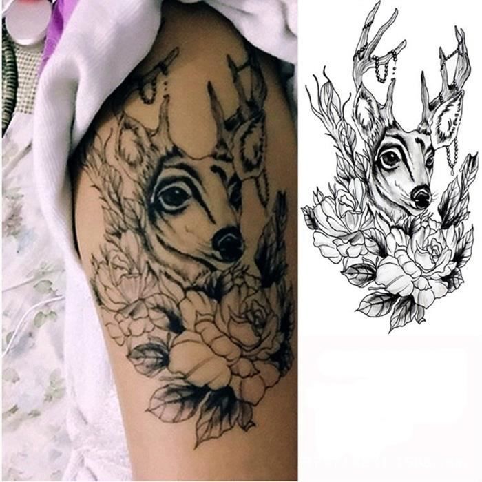 Hommes Femmes Cerf Fleur Bras Durable Tatouage Imperméable Autocollants Body Art Decal