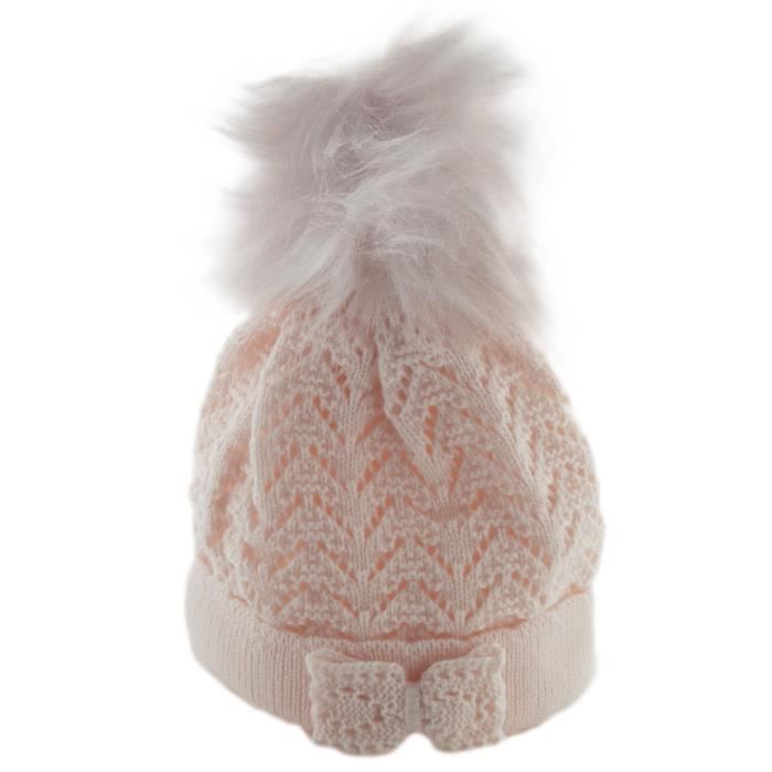 Bonnet A Pompon Tricote Pour Bebe Fille 6 A 12 Mois Rose Achat Vente Bonnet Cagoule Cdiscount