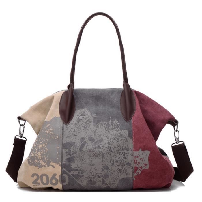 Sac à Main Toile Vintage Kono - Multi-poches, 33x13x32cm, Porté Épaule Ou Main