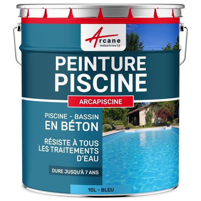 Peinture Piscine Bassin Béton ARCAPISCINE Ciment Décoration Imperméable Bleu Blanc Gris Grise Jaune Sable Noir Vert Bleu - 10 L