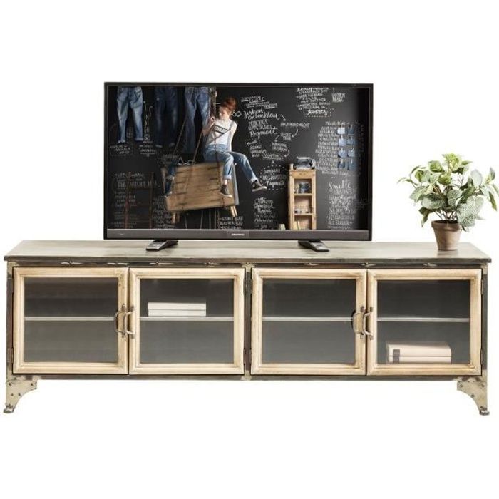 meuble tv - kare - kontor métal - bois - laqué - 160x42x54 cm