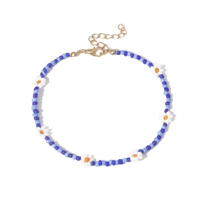 Bracelet De Cheville Marguerite Chaîne Perles Argenté - Longueur Ajustable - Neuf Avec étiquettes