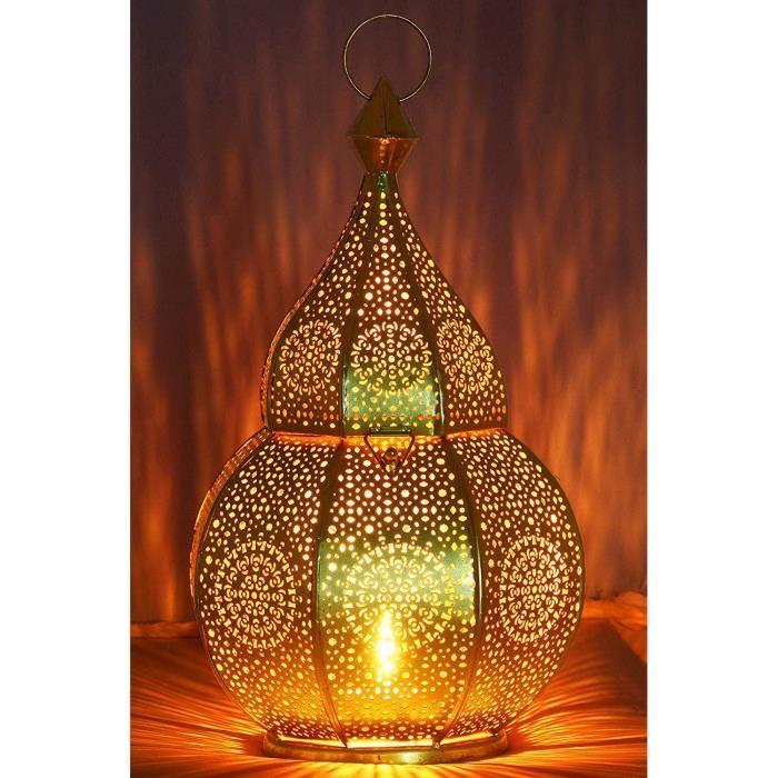 Petite Lanterne Marocaine En Metal Anaram 32cm Dore Photophore