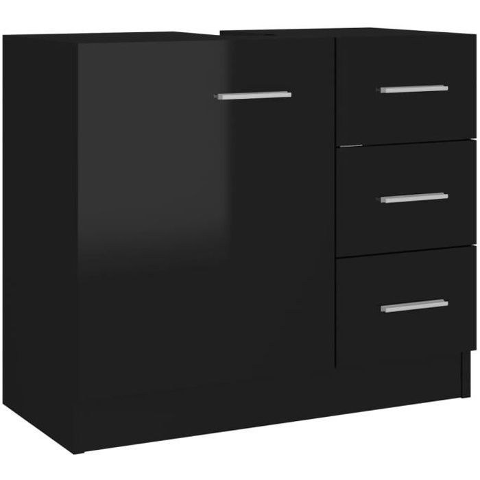armoire d'évier eleganter meuble sous-lavabo-meuble sous vasque noir brillant 63x30x54 cm aggloméré