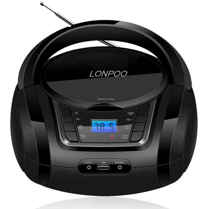HiFi Stéréo Haut-parleurs Lecteur CD Portable Bluetooth Boombox connectivité Radio FM USB Blanc Sortie Casque AUX