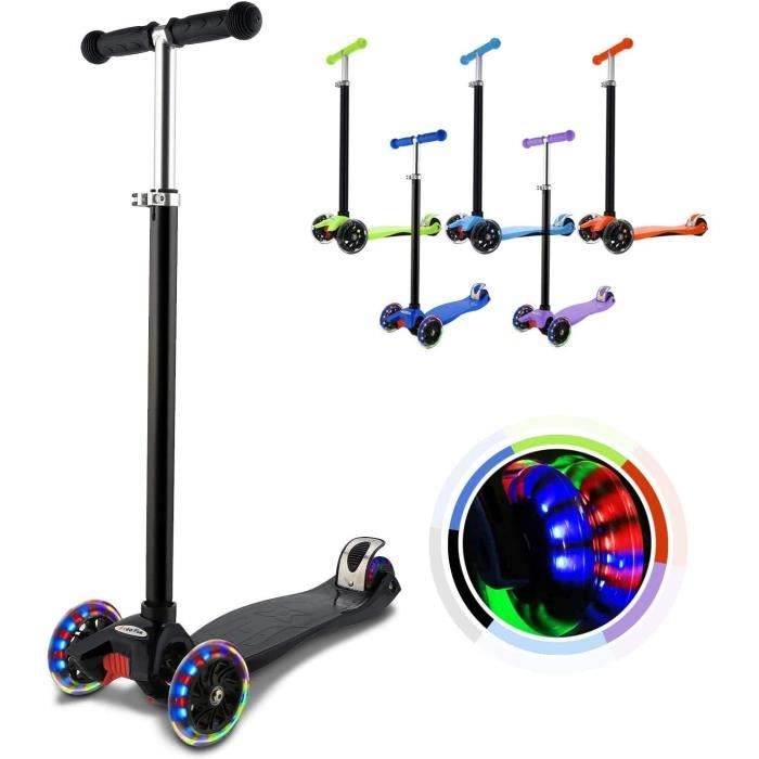 KIDIZ Pro1 Trottinette 3 Roues LED – Hauteur Réglable, Guidon Aluminium, Direction Gravité, Dès 3 Ans
