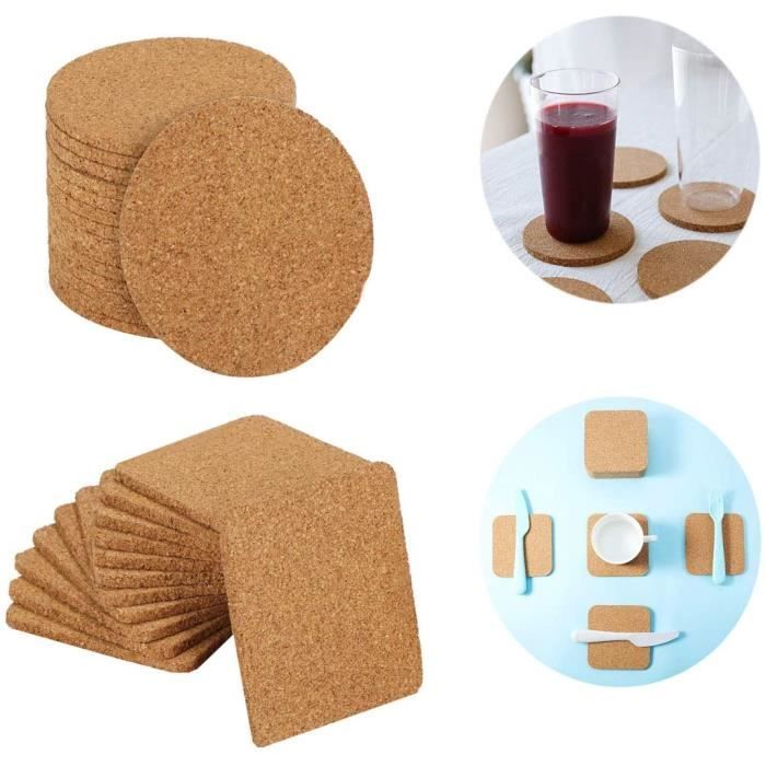 15 Dessous de Verre carrés en liège,pour Maison,Bureau Dessous de Verre fenihooy 30 Pièces Cork Coaster,Dessous de Verre en Liège Naturel 15 sous-Verres Ronds en liège