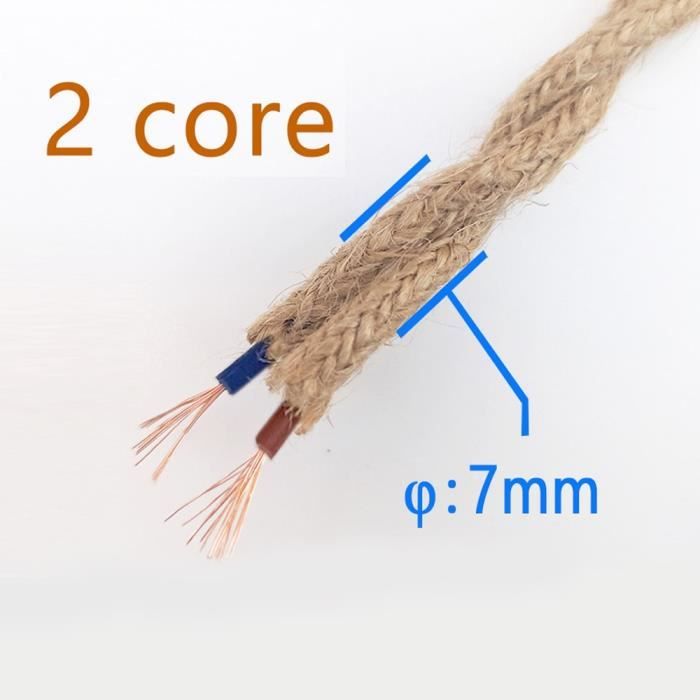 Câble électrique Textile Rétro 2x0,75mm² - 20 Mètres - Chanvre Tressé - Pour Luminaires Suspendus