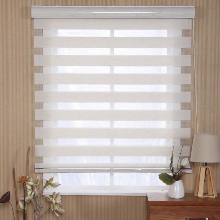 Rideau sans Perçage Translucide 50 x 150 cm Blanc Protection Vie privée Tissu Double BelleMax Store Enrouleur Jour Nuit
