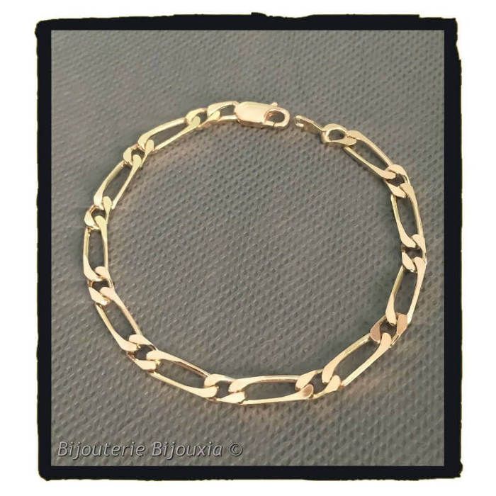 Bracelet - Bijouxia - Maille Alternée 1-1 Figaro - 21cm - 5mm - Plaqué or 18 Carats