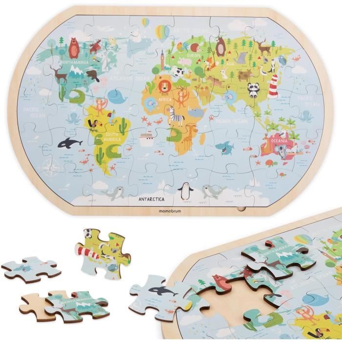 , Puzzles En Bois - Carte Du Monde, Cadre En Bois, 36 Puzzles En Bois ...
