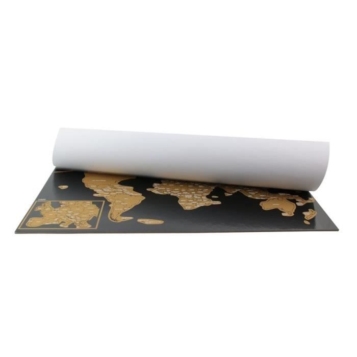 Carte du monde à gratter feuille d/'or et noir mappemonde