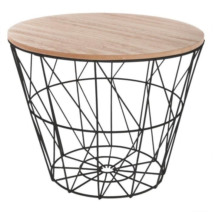 Table Café Déco Métal Kumi Atmosphera - Plateau Bois MDF, Dimensions 39,5 X 41 Cm, Noir, Design Moderne