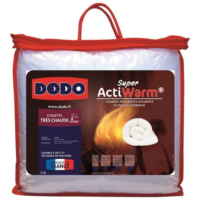 Couette Très Chaude 450gr/m² - DODO - SUPER ACTIWARM - 200 x 200 cm - Blanc