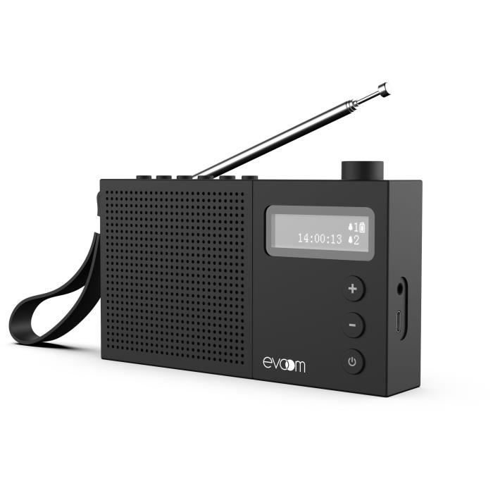 Radio-réveil EVOOM EGY Noir - FM et radio DAB+ - Batterie Piles/USB - 2 alarmes
