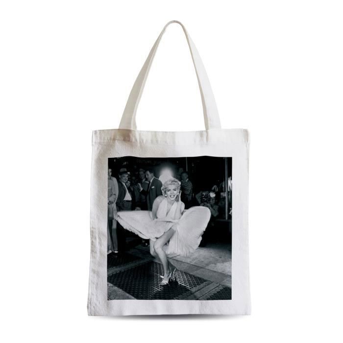 Grand Sac à Main Marilyn Monroe Noir Gris Blanc - Cabas Vintage à Fermeture