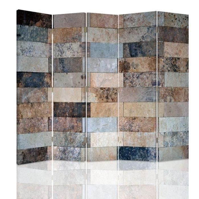 Paravent Décoratif Decomonkey 225x172 Cm - Design Abstrait Sur Toile - Bois Naturel - Séparation D'espace Style Marbre