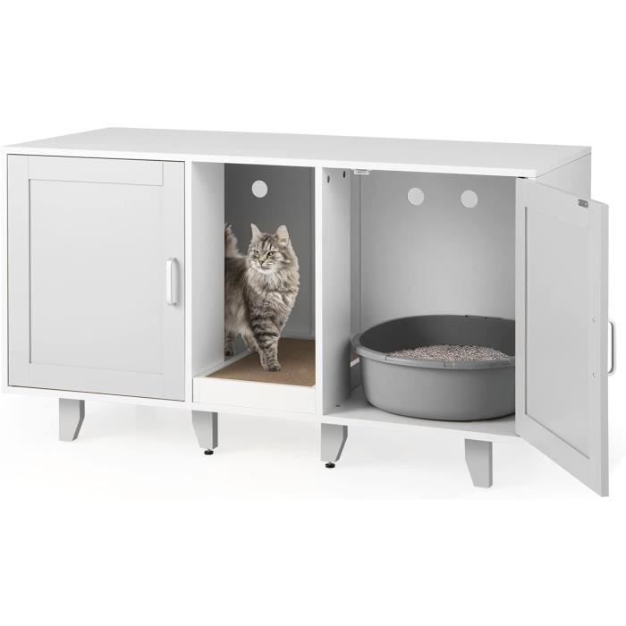 Comparer les prix de GOPLUS 3 en 1 Maison de Toilette pour Chat, Meuble pour Chat à 2 Portes avec Pieds Amovibles et Planche à Griffer Détachable, Gris