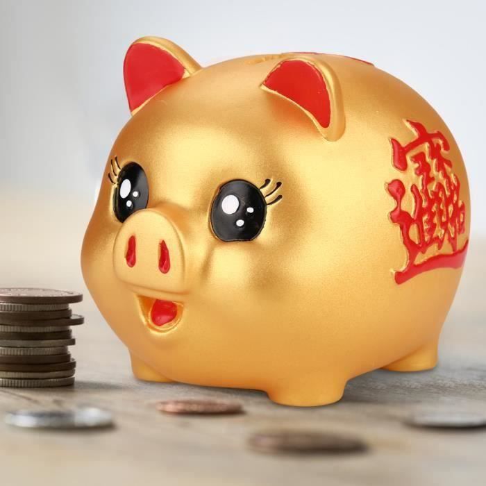 Tire-lire de cochon doré en porcelaine (12 x 17 cm)