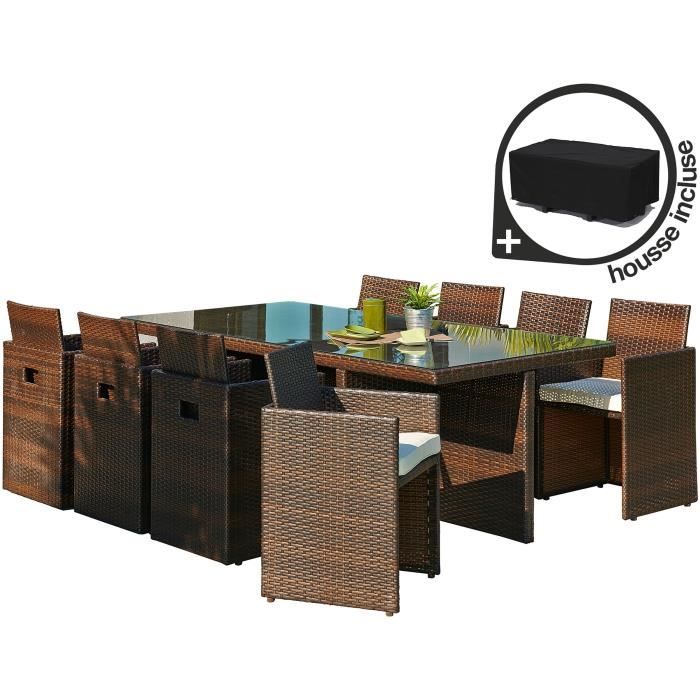 Salon De Jardin 8 Places Resine Tressee Chocolat Achat Vente