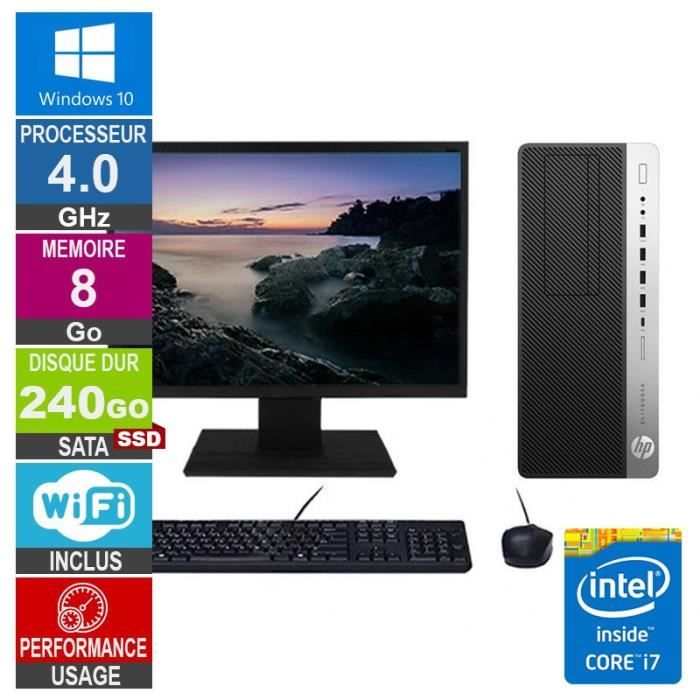 PC Bureau HP EliteDesk 800 G3 SFF Reconditionné – I7-6700, 8Go RAM, SSD 240Go + 500Go, Win10
