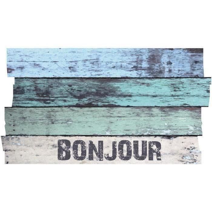Tapis boston découpe planche bonjour bleu 40x70cm