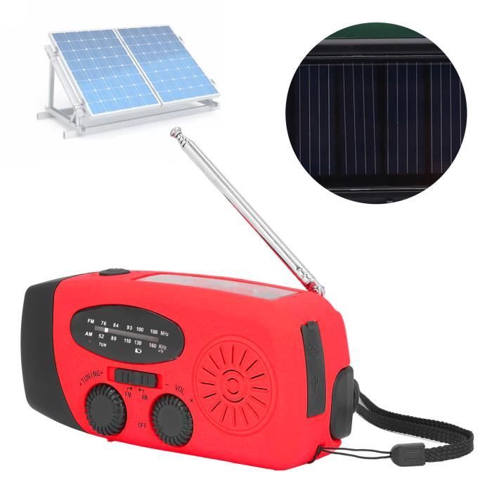 Radio Autonomie 2000mAh Charge USB Radio D'urgence Solaire/manivelle Portable - AM/FM/SW, Lampe Torche, SOS, Batterie 2000mAh, Pour Camping Radio Dynamo