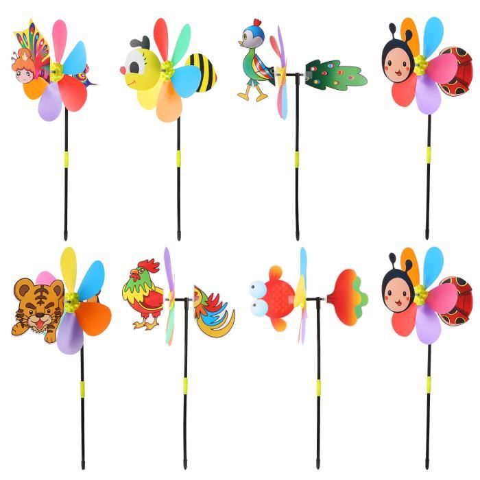 2 Moulins à Vent Décoratifs Pour Jardin - Modèles 7 Et 5 Pales, Hauteur ~52 Cm, Matériau PET, Facile à Assembler - 7
