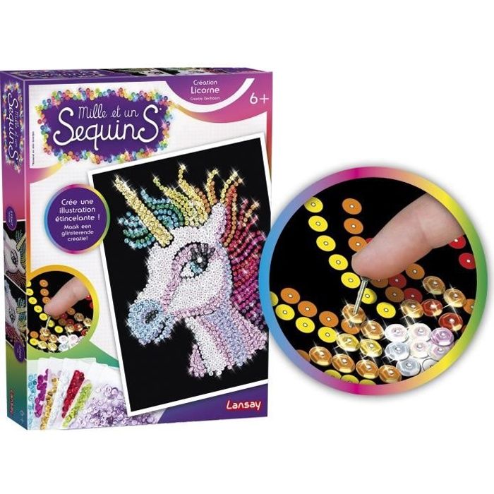 Kit Création Tableau à Sequins Licorne - Activité Manuelle Enfants Dès 7 Ans - Lansay