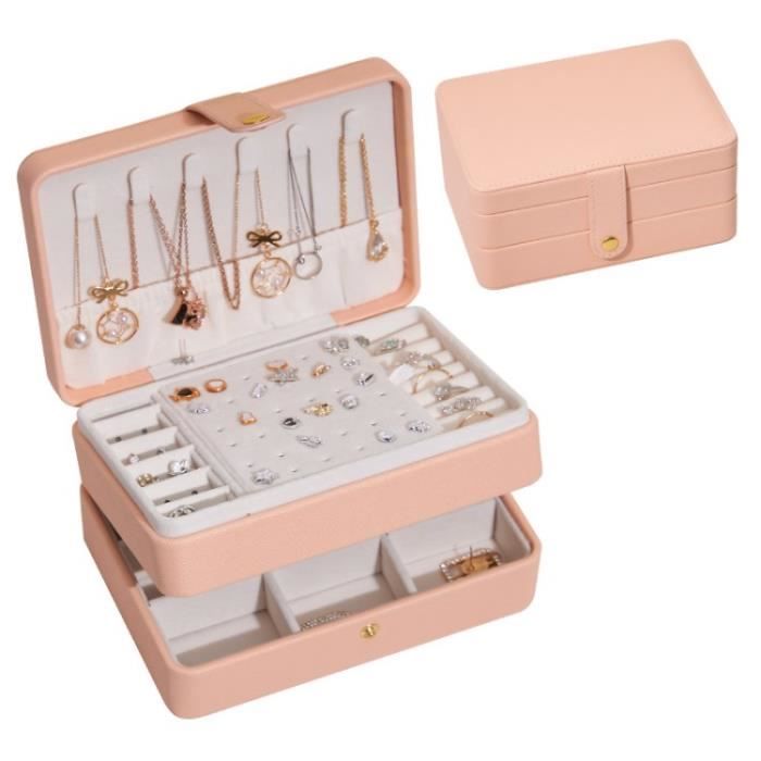 Boîte à Bijoux 2 Niveaux En Cuir Pour Sœur - Cadeau Femme Avec Miroir, Pour Boucles D'oreilles, Colliers, Voyage