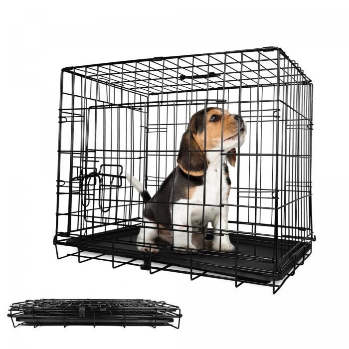 Meilleurs prix pour Leopet® Cage De Transport Chien - 91x57x63,5cm, Pliable, 2 Portes, Métal, Portable, Noir - Boîte, Clôture Pour Animaux De Compagnie