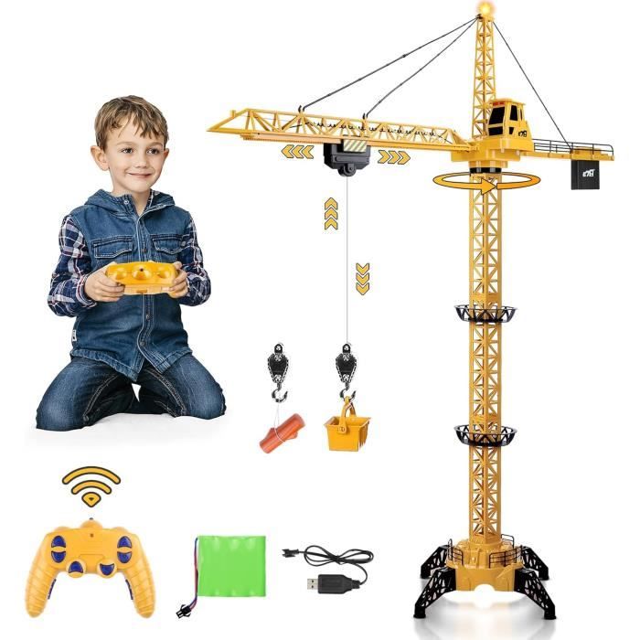 Grue télécommandée enfant MARSEE 128CM 6 Canaux Die Cast 680° Rotation Lumières Sons Jouet de construction