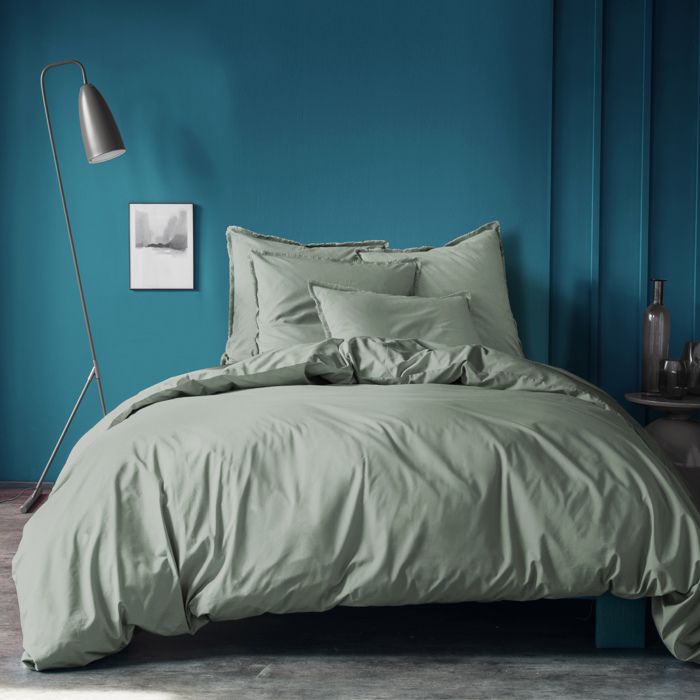 Housse de couette unie 100% Coton - MATT & ROSE - COTON LAVÉ - Vert lichen - 240x220 cm