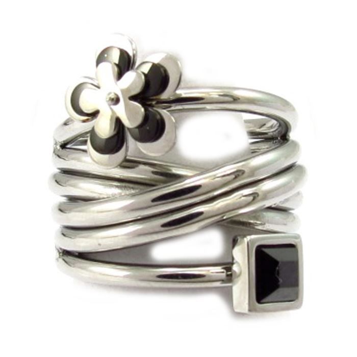Bracelet KALINGER Argenté émaillé Noir - Style Articulé