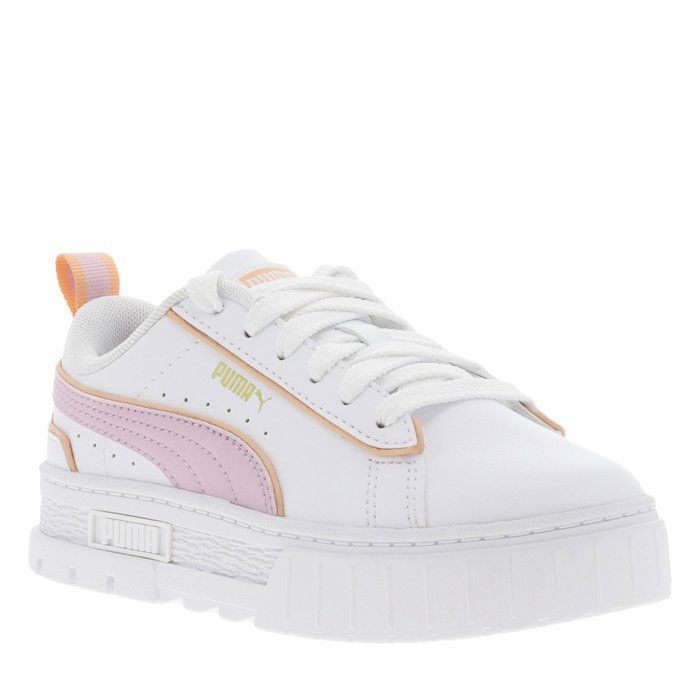 Puma Baskets basses tennis en cuir blanches oranges et rose avec lacets plats