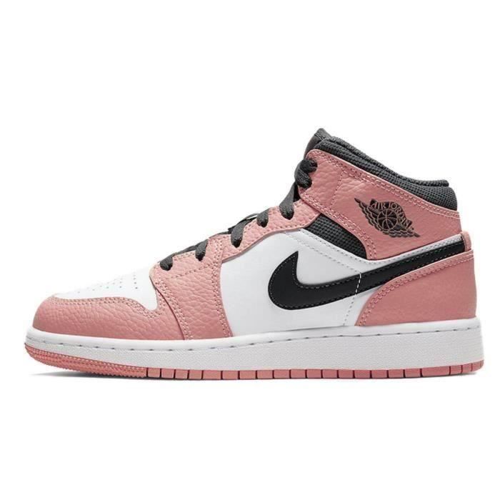 Basket Nike Air Jordan 1 Mid Pink Quartz（GS）Chaussure pour Femme ...