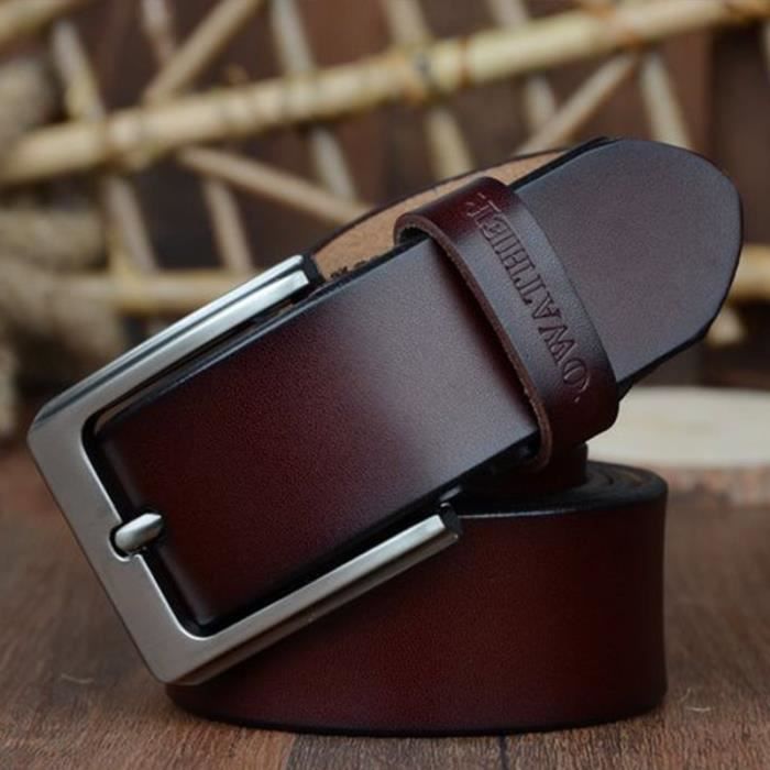Largeur 115 CM Ceinture pour hommes de styliste en cuir de vache veritable bonne qualite a la mode vintage sangle pour jean Xf002 coffee Cdiscount Pret a Porter