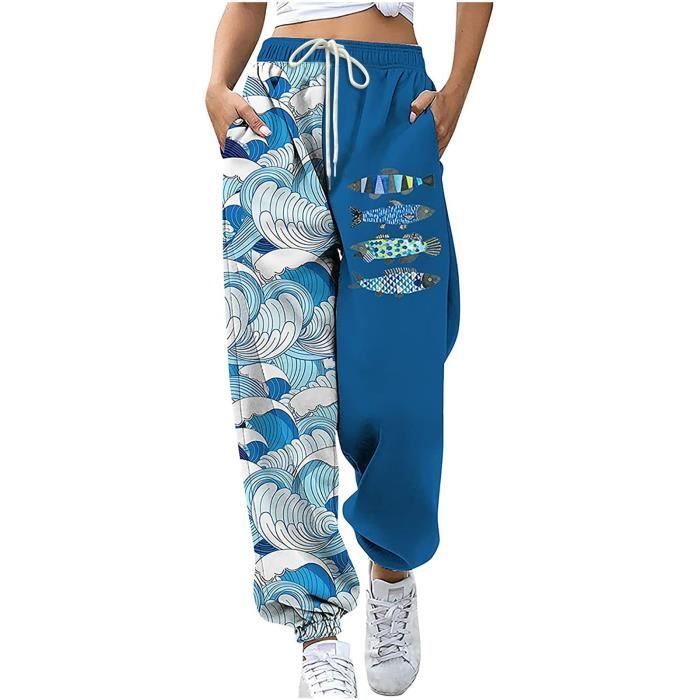 Women's Ladies Deux Tons Taille Haute à Revers Bas De Jogging Pantalon De Survêtement Pantalon Pantalon