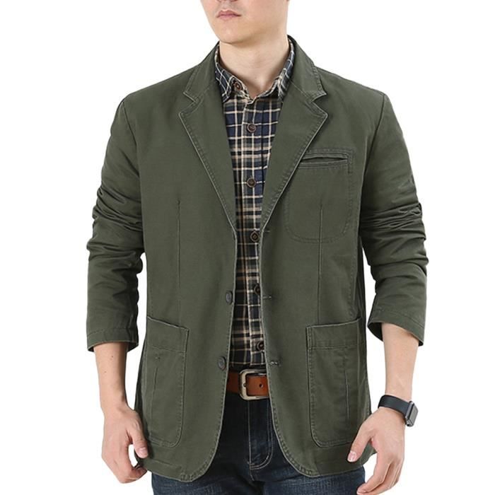 Veste GUOCU en Coton Homme Casual Velours Côtelé Armée verte