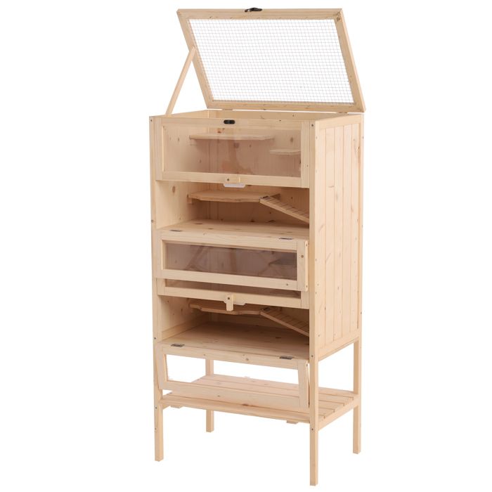 Meilleurs prix pour Pawhut Cage pour hamsters souris petits rongeurs multi-niveaux 5 étages 10 plateformes bois de pin 60 x 40 x 120 cm aosom france