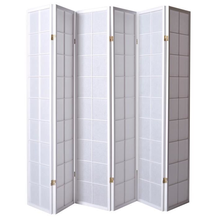 PEGANE Paravent Japonais Shoji En Bois Blanc 5 Pans - Séparateur D'Espace Pliant 175x220 Cm
