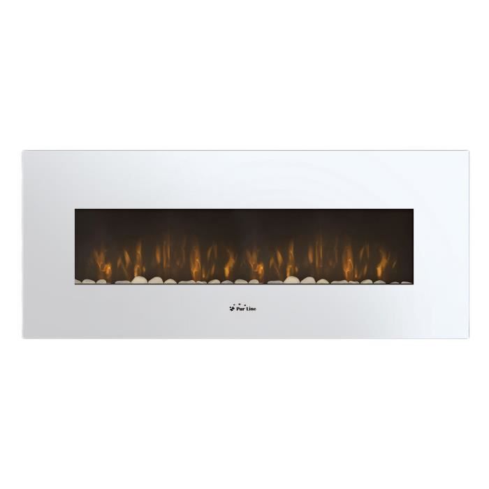 Cheminée électrique panoramique PUR LINE - CHE-505 - Effet de flamme réaliste - LED d'ambiance - Blanc