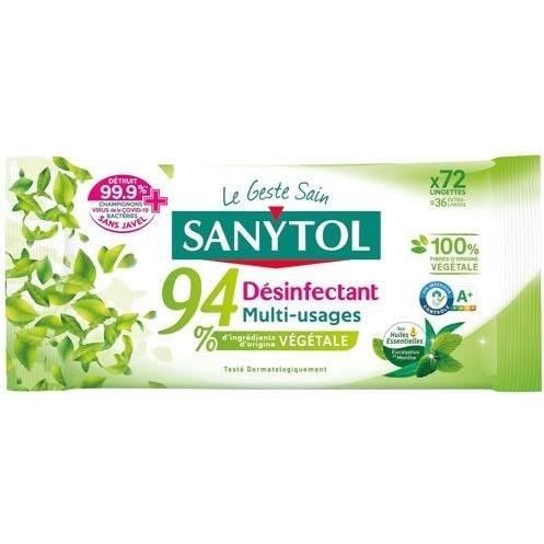 Lingettes désinfectantes - SANYTOL - Eucalyptus menthe - 72 unités