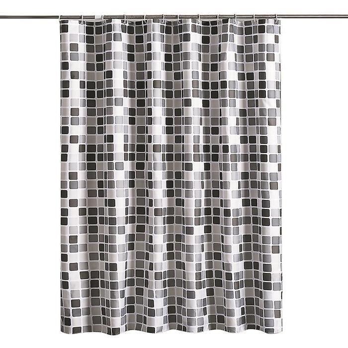 Rideau De Douche Blanc Et Noir 122x183cm SDOTPMT - Tissu Polyester Étanche Avec Crochets, Style Classique Pour Salle De Bain